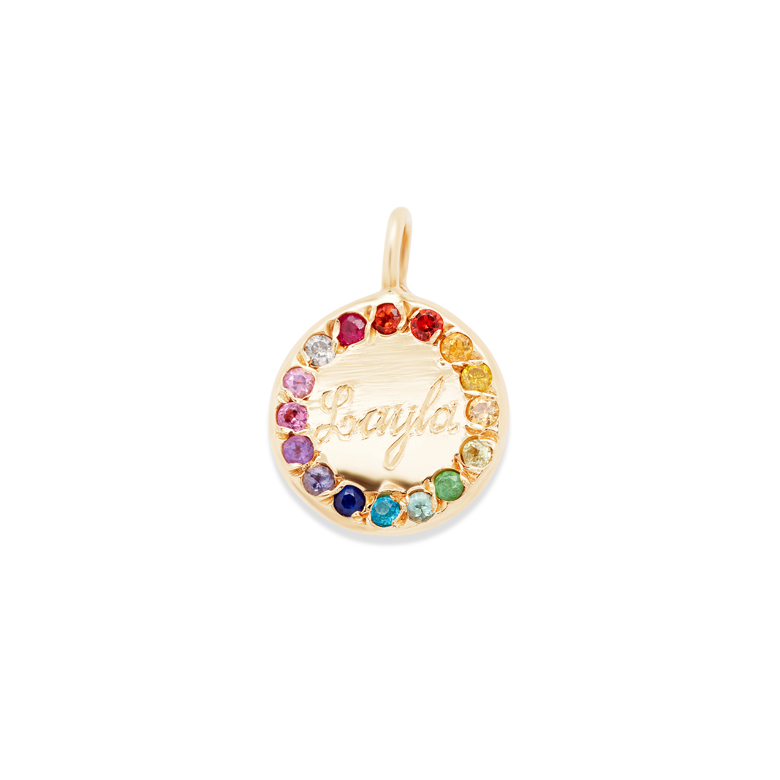 circle charm 14k gold necklace - customizable diamonds & gems - 14k yellow gold