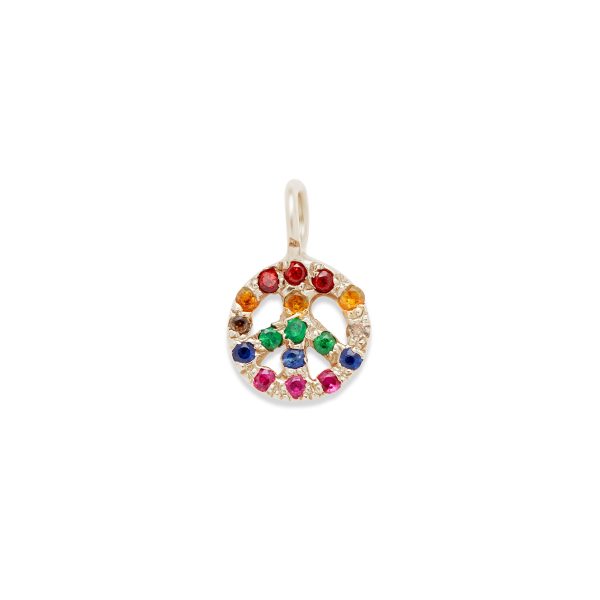 peace sign charm gold necklace - customizable diamonds & gems - 14k white gold