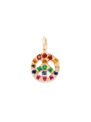peace sign charm gold necklace - customizable diamonds & gems - 14k yellow gold
