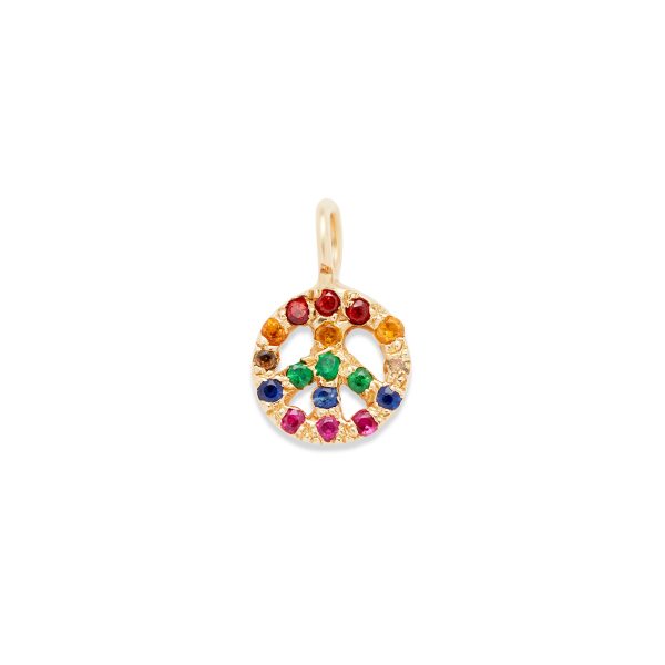 peace sign charm gold necklace - customizable diamonds & gems - 14k yellow gold