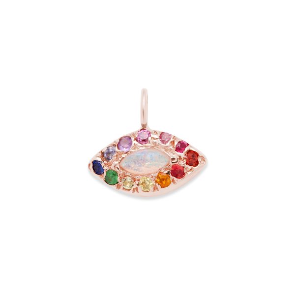 custom-eye-charm-rainbow-diamond-gems-14k-pink-gold-necklace eye charm 14k gold necklace - customizable diamonds & gems - 14k pink gold
