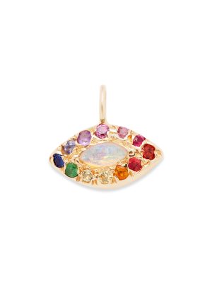 custom-eye-charm-rainbow-diamond-gems-14k-yellow-gold-necklace eye charm 14k gold necklace - customizable diamonds & gems - 14k yellow gold
