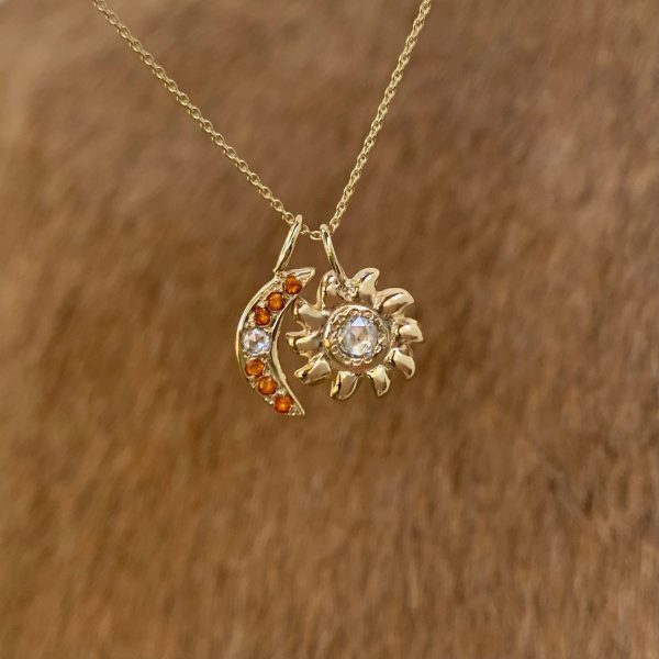 sun charm moon charm necklace jewelry 14k yellow gold