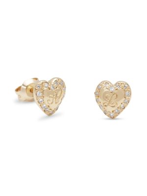 Engraved Diamond Heart Studs