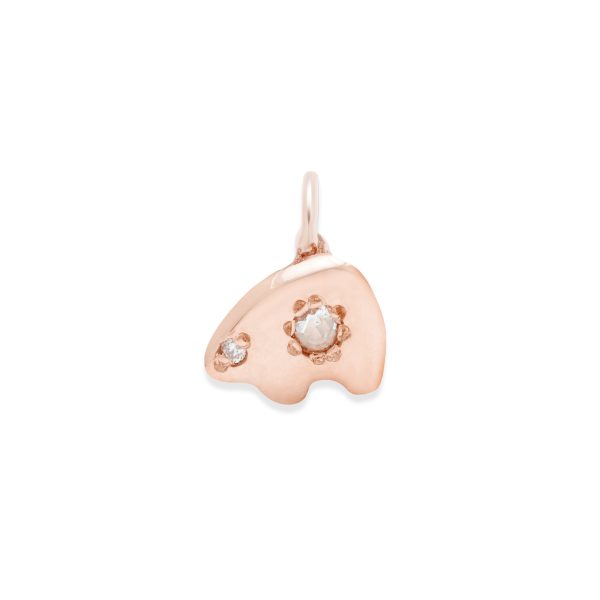 14k gold bear charm with rosecut diamonds - 14k pink gold necklace