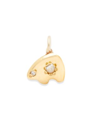 14k gold bear charm with rosecut diamonds - 14k yellow gold necklace