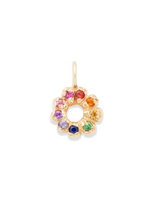 flower charm 14k gold necklace - customizable diamonds & gems - 14k yellow gold