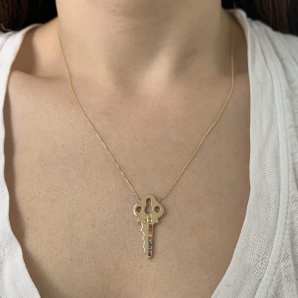 Key Necklace Customizable Gemstones