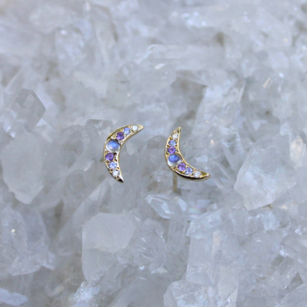 personalized mini moon stud earrings