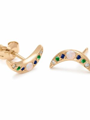 custom mini moon studs in 14k yellow gold