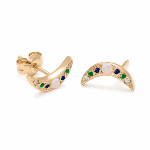 custom mini moon studs in 14k yellow gold