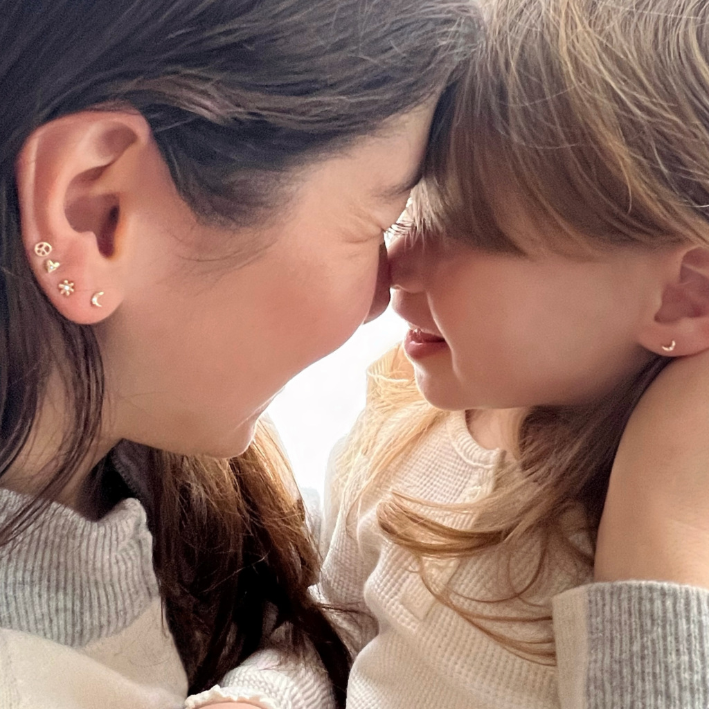 tiny moon stud earrings matching for kid and parent