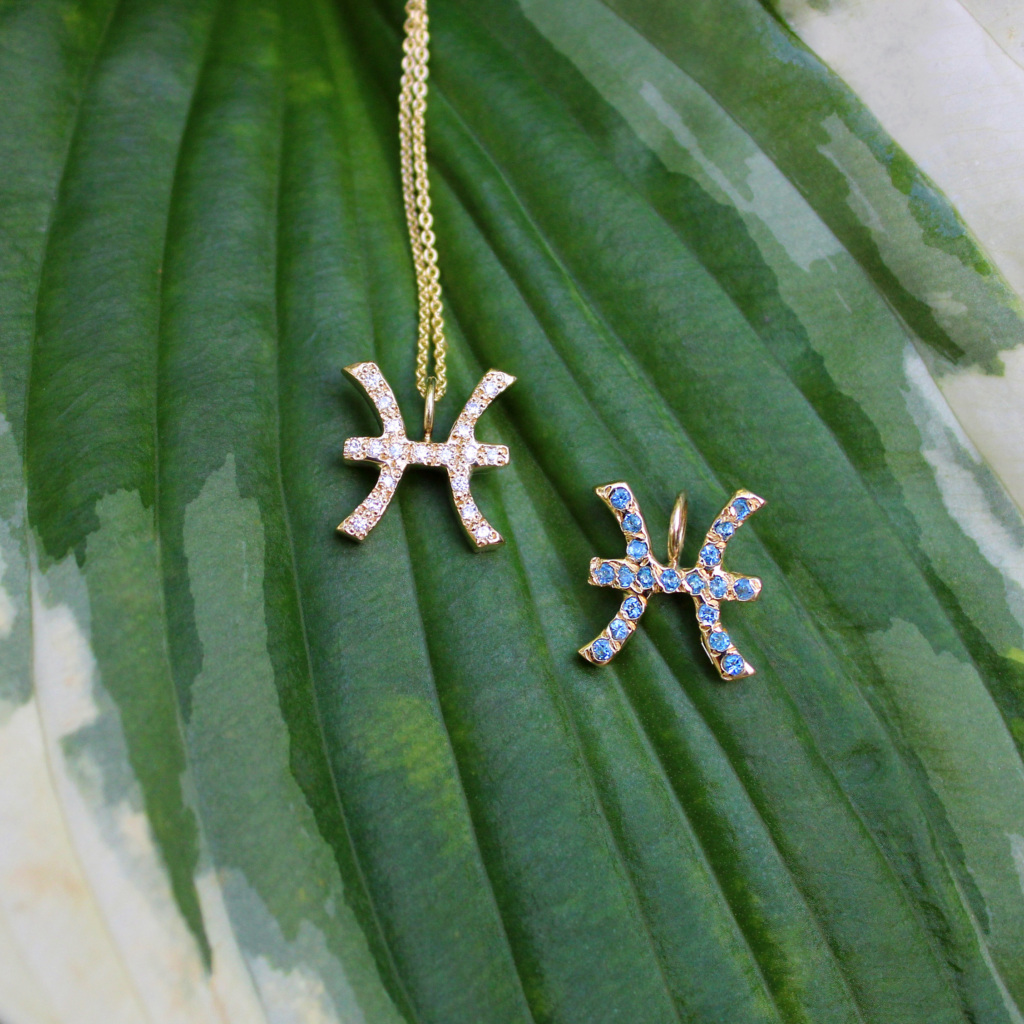 pisces gold charms with diamonds and gemstones