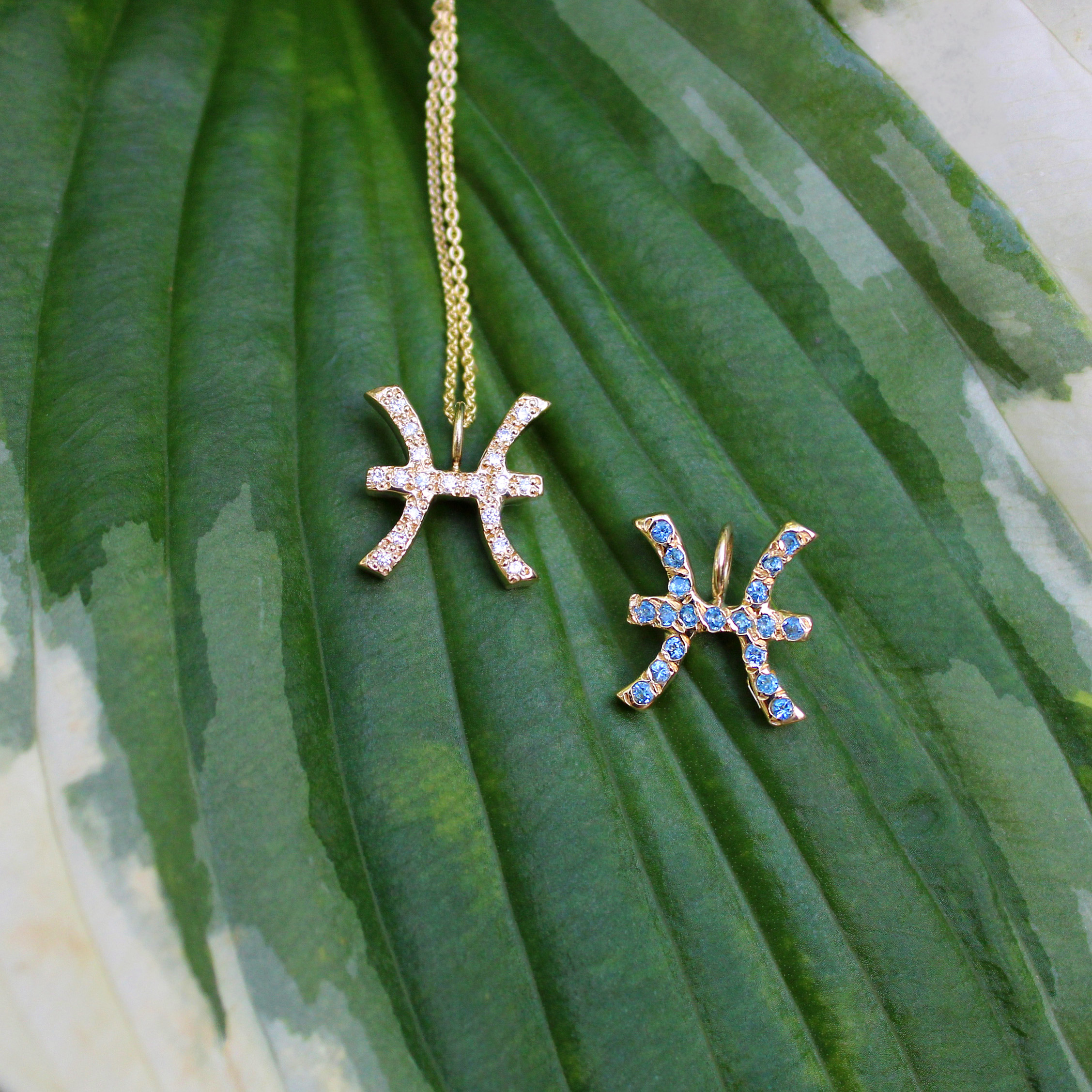 pisces gold charms with diamonds and gemstones