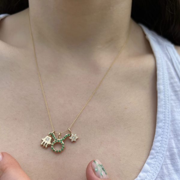 hamsa, 6 point star and zodiac gold charm necklace