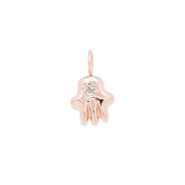 hamsa charm in 14k pink gold with diamonds