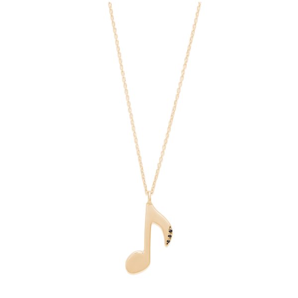 music note charm necklace black diamond 14k yellow gold