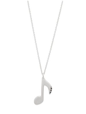 music note charm necklace black diamond 14k sterling silver