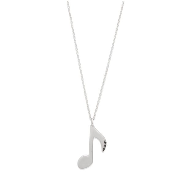 music note charm necklace black diamond 14k sterling silver
