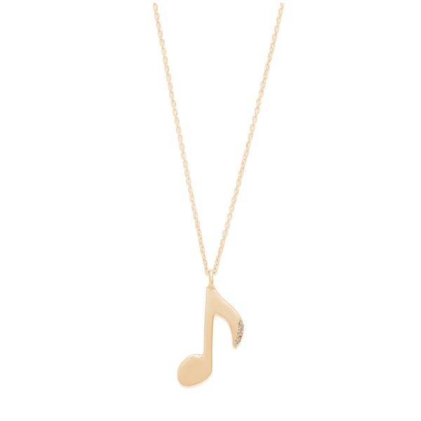 music note charm necklace white diamond 14k yellow gold