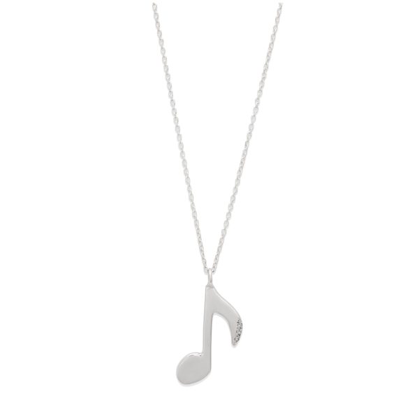 music note charm necklace white diamond 14k sterling silver