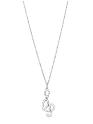 Treble clef charm necklace in sterling silver with black diamonds