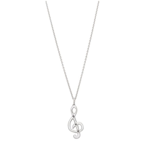 silver-treble-clef-note-black-diamond-charm-necklace Treble clef charm necklace in sterling silver with black diamonds