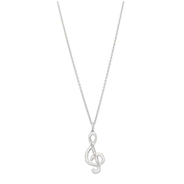 silver-treble-clef-note-diamond-charm-necklace Treble clef charm necklace in sterling silver with white diamonds