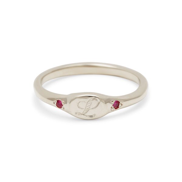 custom classic mini signet ring in 14k white gold