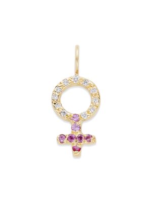 Female Symbol 14k Yellow Gold Charm with diamonds and gemstones
