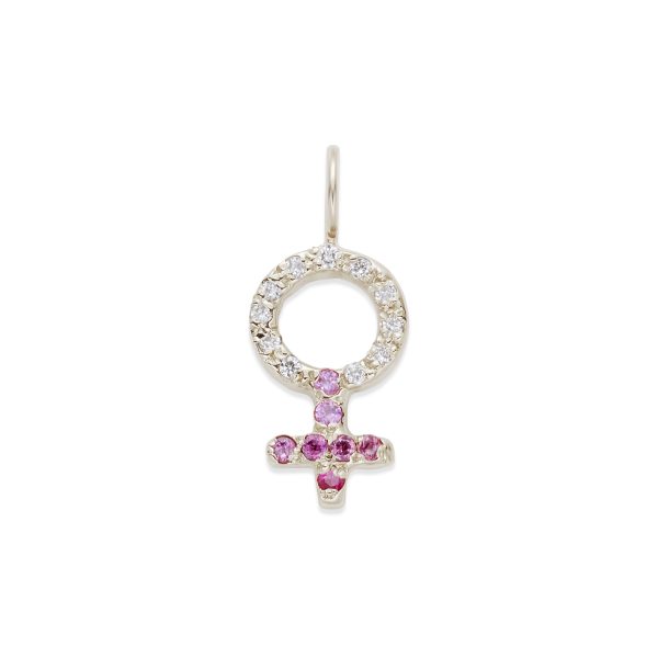 female-symbol-charm-14k-white-gold-diamonds-gemstones-or-birthstones-personalized Female Symbol 14k White Gold Charm with diamonds and gemstones