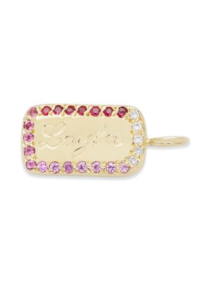 Custom Gold ID Tablet Engraving Charm with personalized birthstones in 14k yellow gold