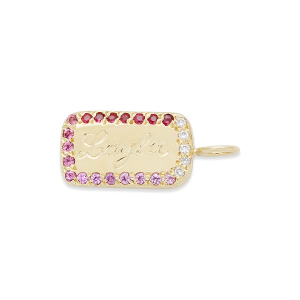 id-tablet-charm-engravable-personalize-diamonds-gemstones-birthstones-rainbow-hue-14k-yellow-gold Custom Gold ID Tablet Engraving Charm with personalized birthstones in 14k yellow gold