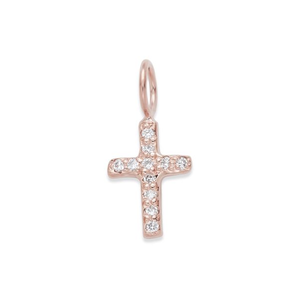 pink-gold-cross-charm-14k-gold cross charm with diamonds in 14k pink gold