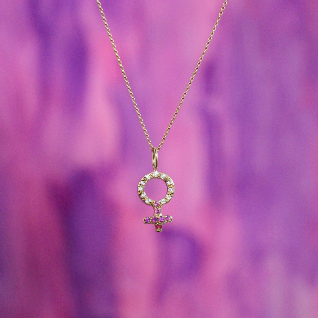 diamond female gold charm necklace