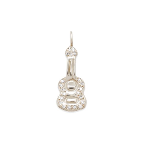 guitar charm in 14k white gold with diamonds