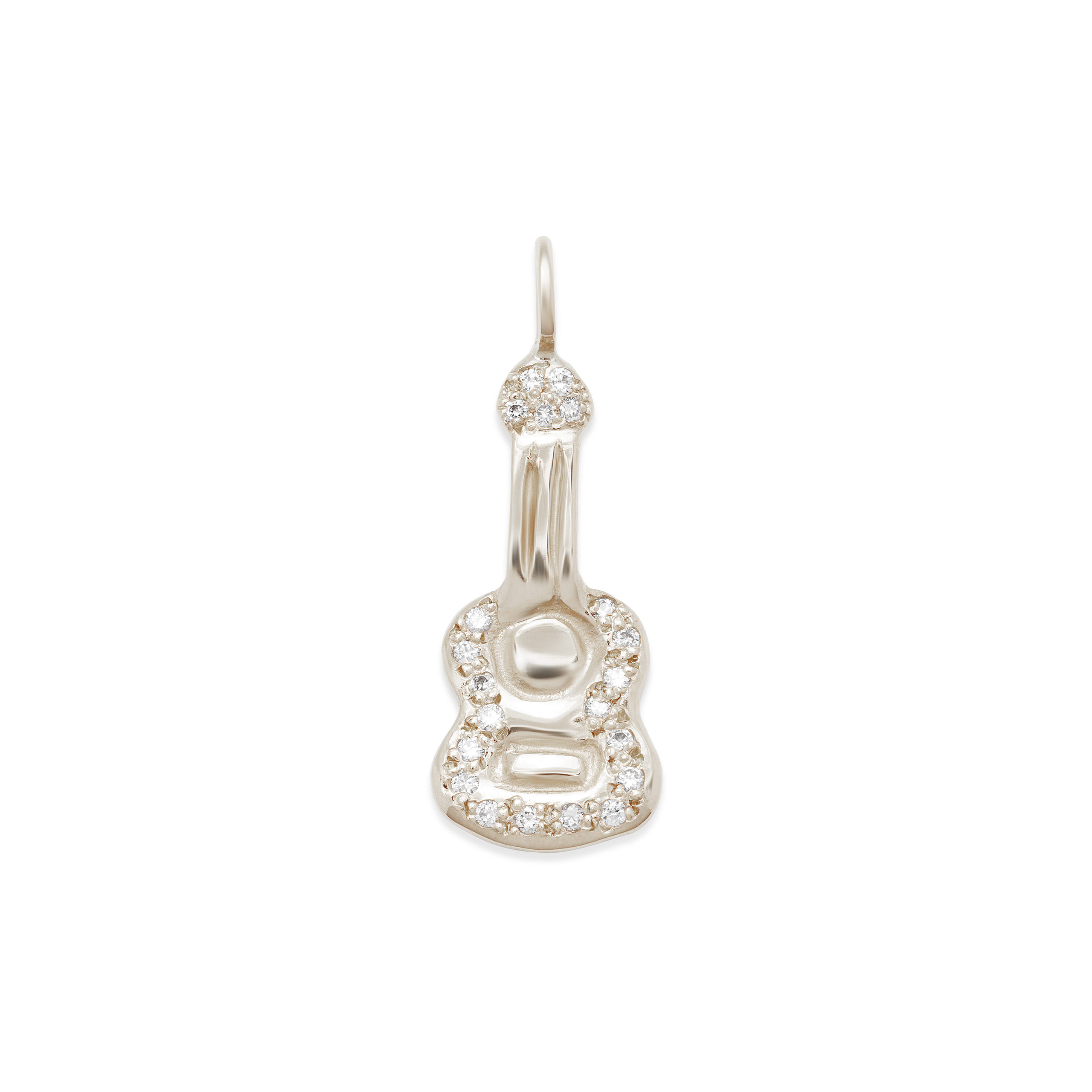 guitar charm in 14k white gold with diamonds