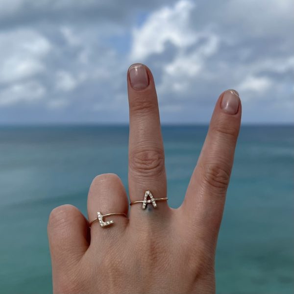 close-up-wearing-the-a-and-l-letter-rings close up wearing the "A" letter ring and the "L" letter ring