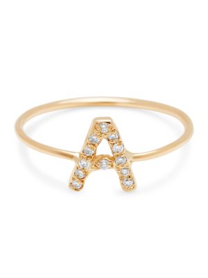 Letter Ring - 14k Yellow Gold and White Diamonds - Letter A