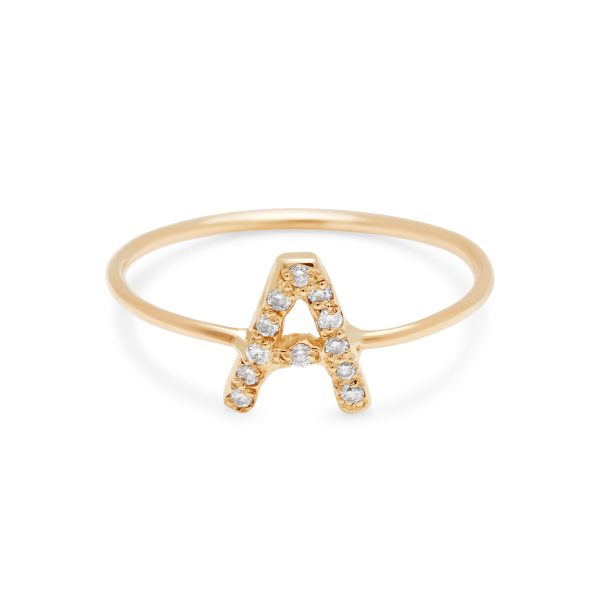 custom-letter-a-ring-gold-white-diamonds Letter Ring - 14k Yellow Gold and White Diamonds - Letter A