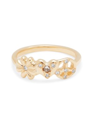 Peace Love Flowers Ring in 14k Yellow Gold