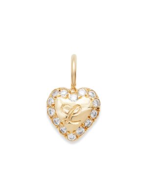 Engraved Heart Charm in 14k yellow gold with diamonds