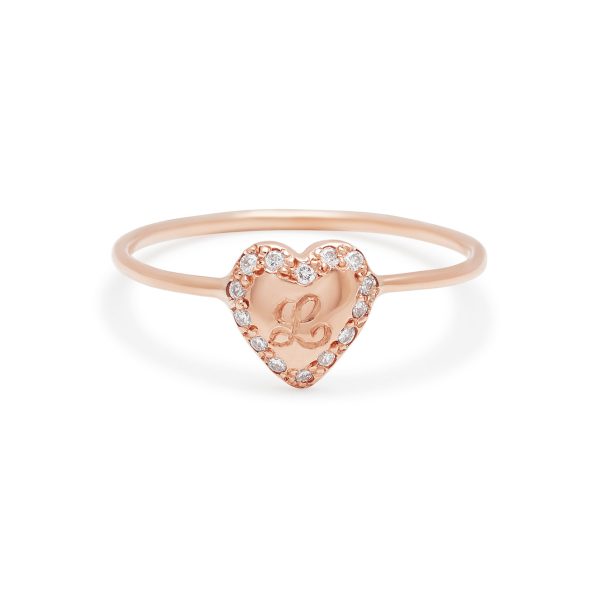 puffy-heart-ring-14-pink-gold Personalized Engraved Diamond Heart Ring in 14k pink gold with diamonds