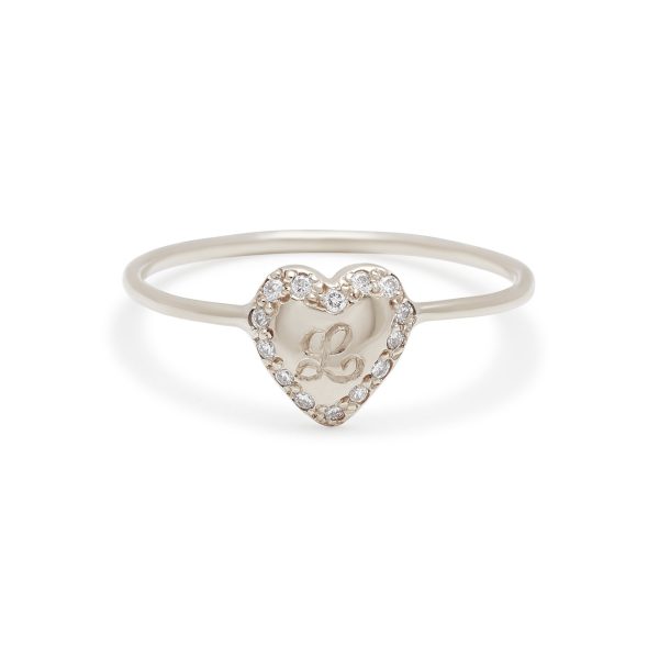 puffy-heart-ring-14-white-gold Personalized Engraved Diamond Heart Ring in 14k white gold with diamonds