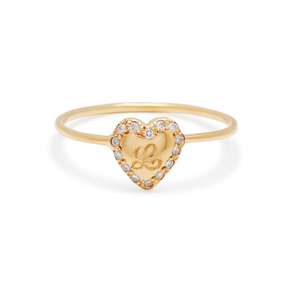 puffy-heart-ring-14-yellow-gold Personalized Engraved Diamond Heart Ring in 14k yellow gold with diamonds