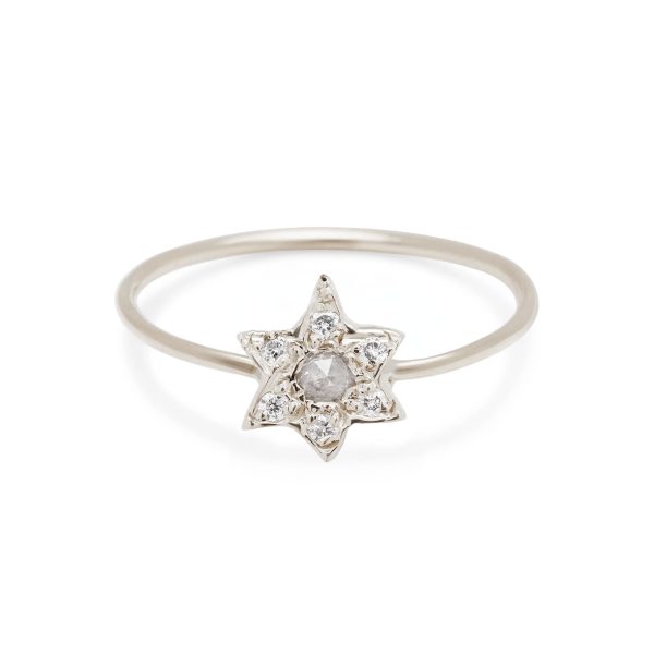 Star Ring in 14k White Gold with Diamonds