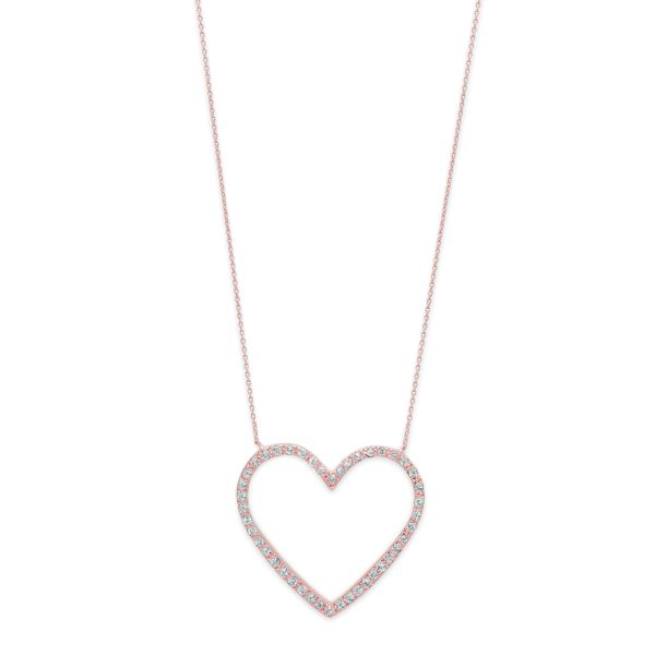 heart-necklace-large-open-heart-diamond-pink-gold-closeup Gold Large Open Heart Necklace with Diamond in 14k Pink Gold - Close-up view