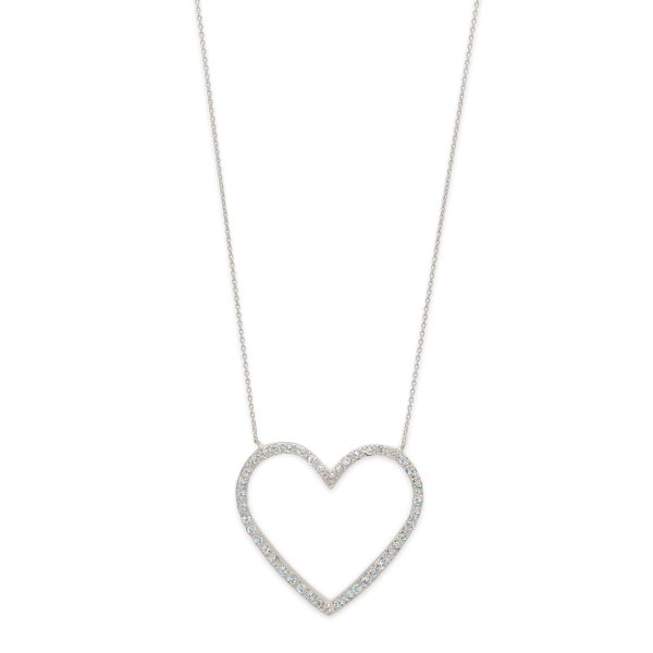heart-necklace-large-open-heart-diamond-white-gold-closeup Gold Large Open Heart Necklace with Diamond in 14k White Gold - Close-up view