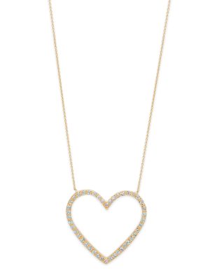 Gold Large Open Heart Necklace with Diamond in 14k Yellow Gold - Close-up view
