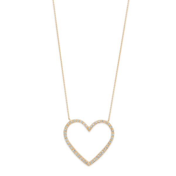 heart-necklace-large-open-heart-diamond-yellow-gold-closeup Gold Large Open Heart Necklace with Diamond in 14k Yellow Gold - Close-up view